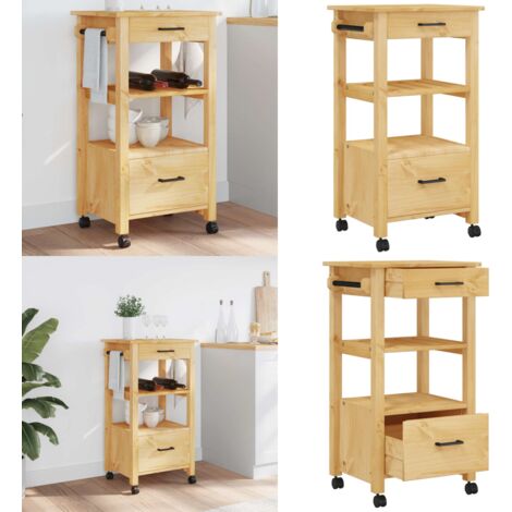 Carrello da Cucina MONZA 48x40x88,5 cm in Legno Massello di Pino - Carrello in legno - Carrello da cucina in legno