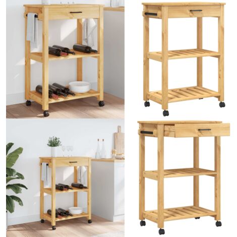 Carrello da Cucina MONZA 60x40x88,5 cm in Legno Massello di Pino - Carrello in legno - Carrello da cucina in legno