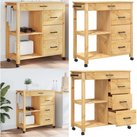 Carrello da Cucina MONZA 84x40x88,5 cm in Legno Massello di Pino - Carrello da cucina in legno - Carrello da cucina in pino