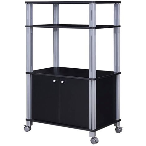 Carrello da cucina multiuso con ruote e 2 ante Carrello in legno a 3 ripiani 60x40x98cm Nero
