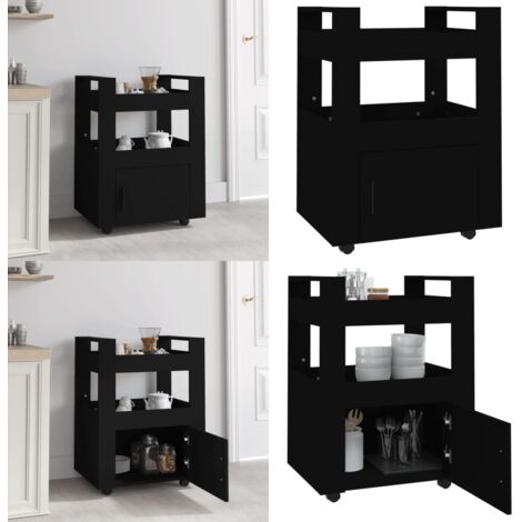 Carrello da Cucina Nero 60x45x80 cm in Legno Multistrato - Carrello da cucina in legno - Carrello da cucina nero