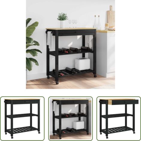 Carrello da cucina nero -  Carrello da Cucina MONZA Nero 84 x 40 x 88,5 cm