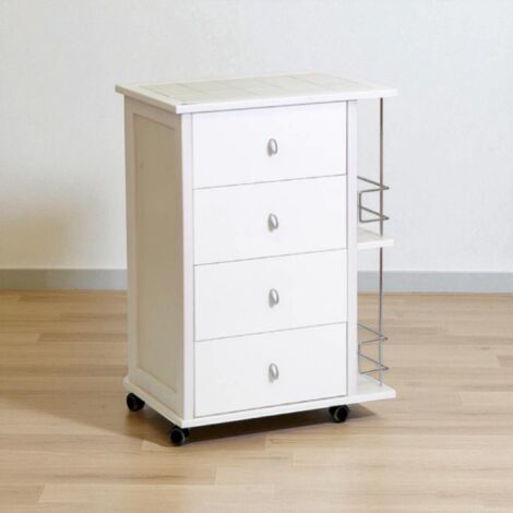 Carrello da cucina POKER con cassetti e portabottiglie Bianco