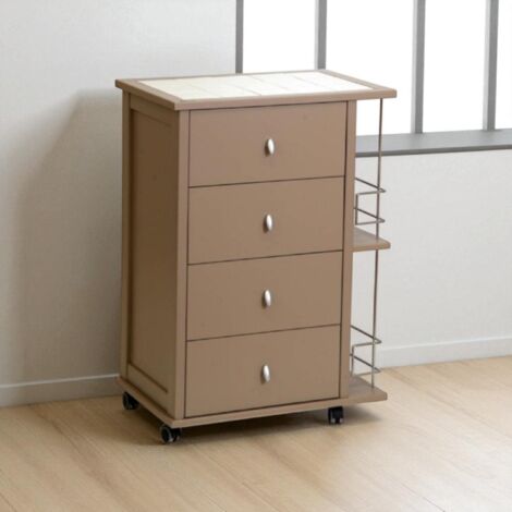 Carrello da cucina POKER con cassetti e portabottiglie Tortora