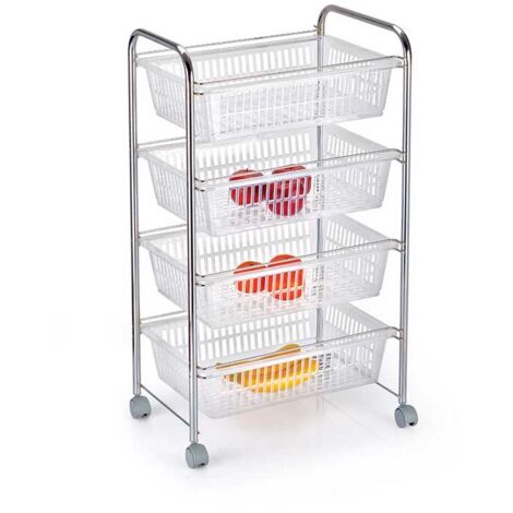 CARRELLO DA CUCINA PORTAFRUTTA 4 CASSETTI 36X47X82 CM COLORE BIANCO