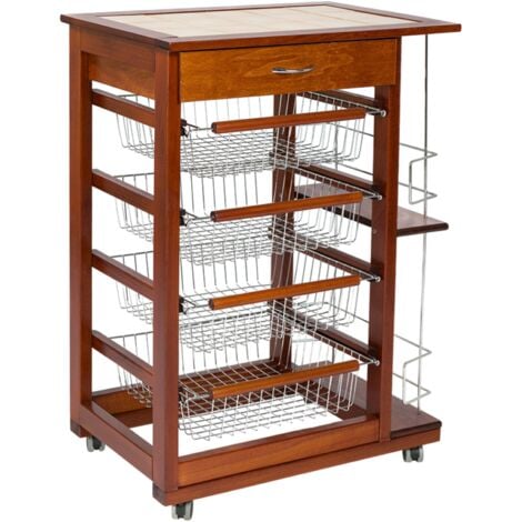 Carrello da cucina portafrutta con portabottiglie LANDHELL Ciliegio