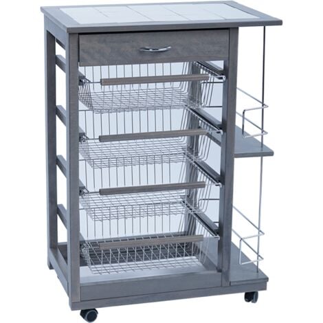 Carrello da cucina portafrutta con portabottiglie LANDHELL Grigio
