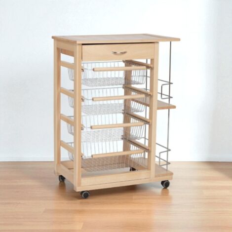 Carrello da cucina portafrutta con portabottiglie LANDHELL Naturale