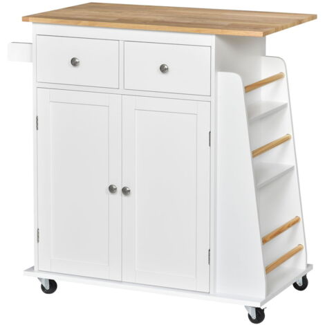 CARRELLO DA CUCINA PORTASPEZIE A 3 LIVELLI E 4 RUOTE IN MDF E TRUCIOLAT 89X45X89 CM BIANCO