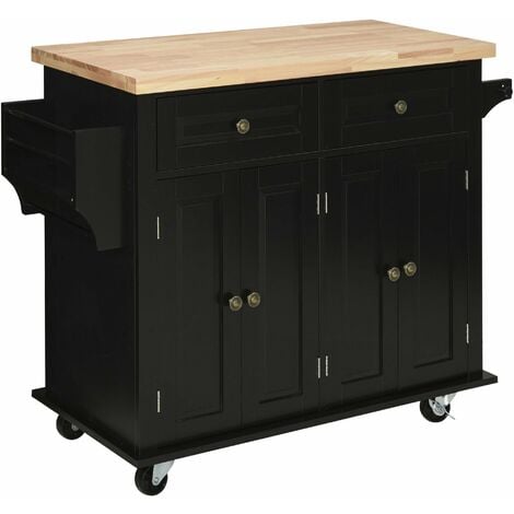 Carrello da Cucina Portavivande con Cassetti 111x44,5x82,5 cm in Legno e MDF Nero