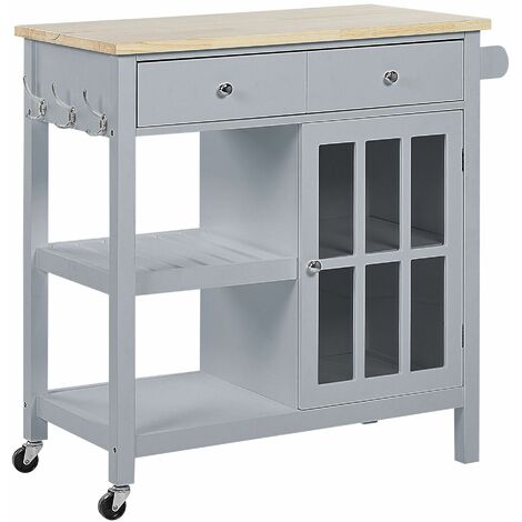 Carrello da Cucina Portavivande Grigio e Legno Chiaro con Cassetti Genoa