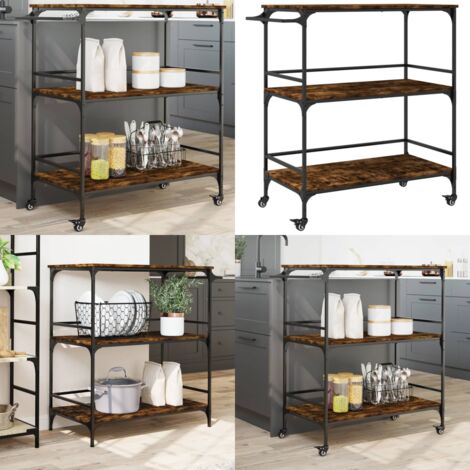 Carrello da Cucina Rovere Fumo 100,5x50x105cm Legno Multistrato - Carrello da cucina in legno - Carrello da cucina multistrato