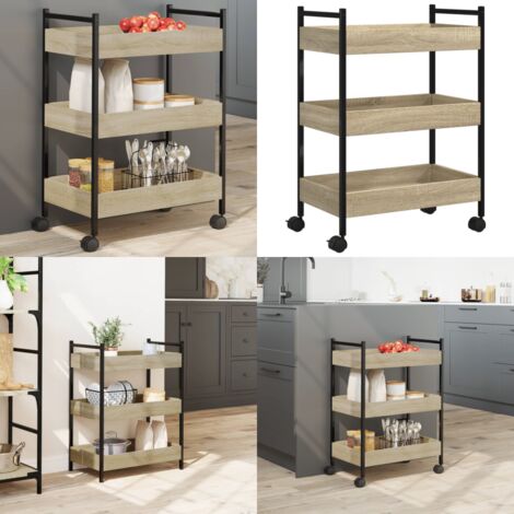Carrello da Cucina Rovere Sonoma 50x30x70 cm Legno Multistrato - Carrello da cucina in legno - Carrello da cucina con ruote