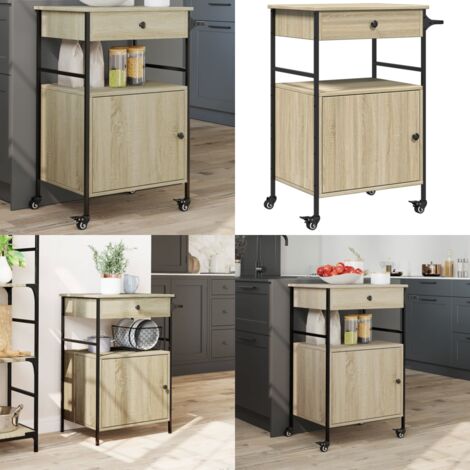 Carrello da Cucina Rovere Sonoma 56x43x89,5cm Legno Multistrato - Carrello da cucina in legno - Carrello da cucina con ruote