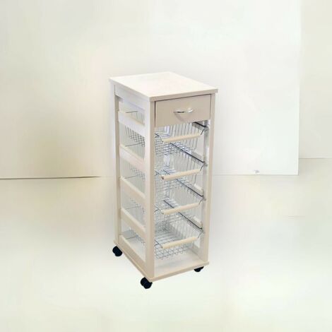 Carrello da cucina salvaspazio 4 cestini estraibili ed un cassetto Vesuvio colore bianco