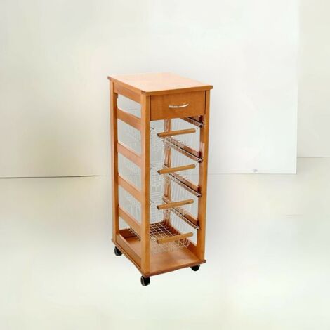 Carrello da cucina salvaspazio 4 cestini estraibili ed un cassetto Vesuvio colore rovere