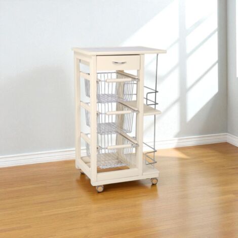 Carrello da cucina SLIM portafrutta con portabottiglie Avorio