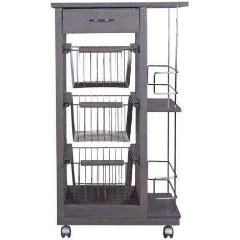 Carrello da cucina SLIM portafrutta con portabottiglie Grigio