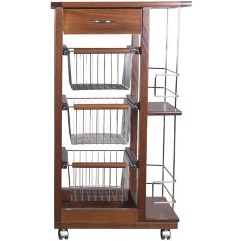 Carrello da cucina SLIM portafrutta con portabottiglie Noce