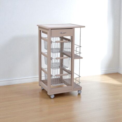 Carrello da cucina SLIM portafrutta con portabottiglie Tortora