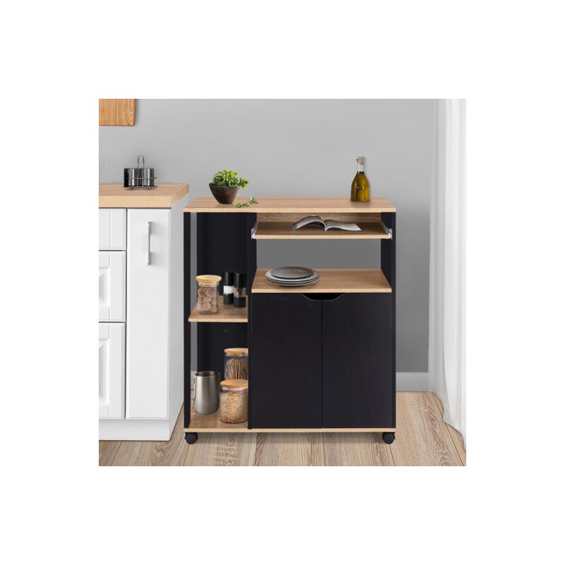 Carrello da cucina vassoi in legno nero e faggio L.76 cm COSI