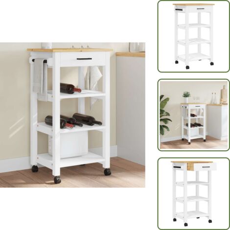 Carrello da cucina vintage - vidaXL Carrello da Cucina MONZA 48x40x88,5 cm in Legno Massello di Pino - Carrello da cucina con ripiani