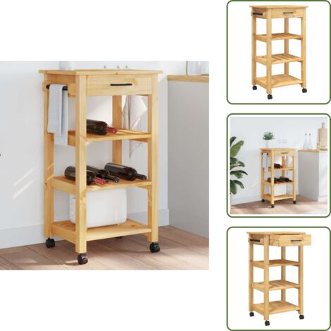 Carrello da cucina vintage - vidaXL Carrello da Cucina MONZA 48x40x88,5 cm in Legno Massello di Pino - Carrello da cucina con ripiani
