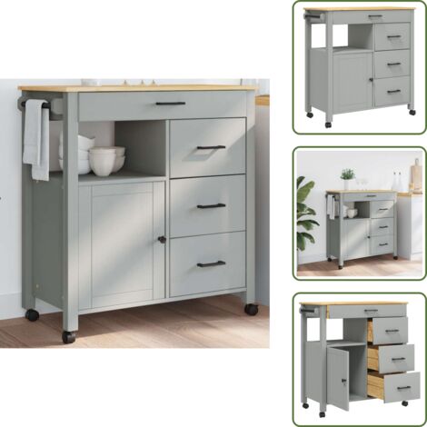 Carrello da cucina vintage - vidaXL Carrello da Cucina MONZA 84x40x88,5 cm in Legno Massello di Pino - Carrello da cucina con cassetti