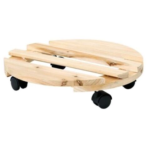 carrello da esterno porta vaso trolley rotondo in legno naturale, diametro 30 cm