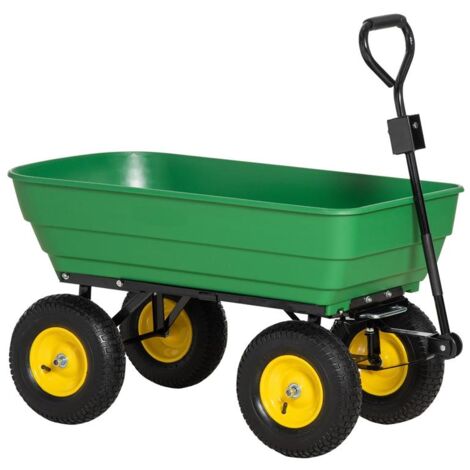 CARRELLO DA GIARDINO 125L IN ACCIAIO E PP CON VASCA RIBALTABILE E MANIGLIA. 118X58X102 CM. VERDE