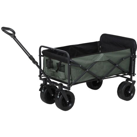 Carrello da Giardino 125x48x78-102 cm da 95L Pieghevole in Acciaio e Poliestere Verde