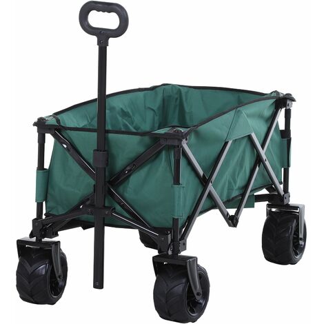 Carrello da Giardino Carico max 70kg con Maniglia Telescopica 108x55 cm in Metallo e Tessuto Oxford Verde