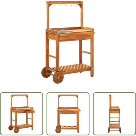 Carrello da giardino -  Carrello da Cucina da Giardino in Acacia 92x43,5x141,5 cm