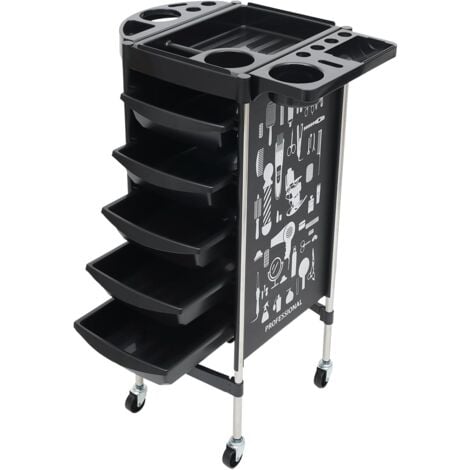 Carrello da parrucchiere, carrello a rotelle con 5 cassetti, multifunzione, per saloni di bellezza, parrucchieri (nero)