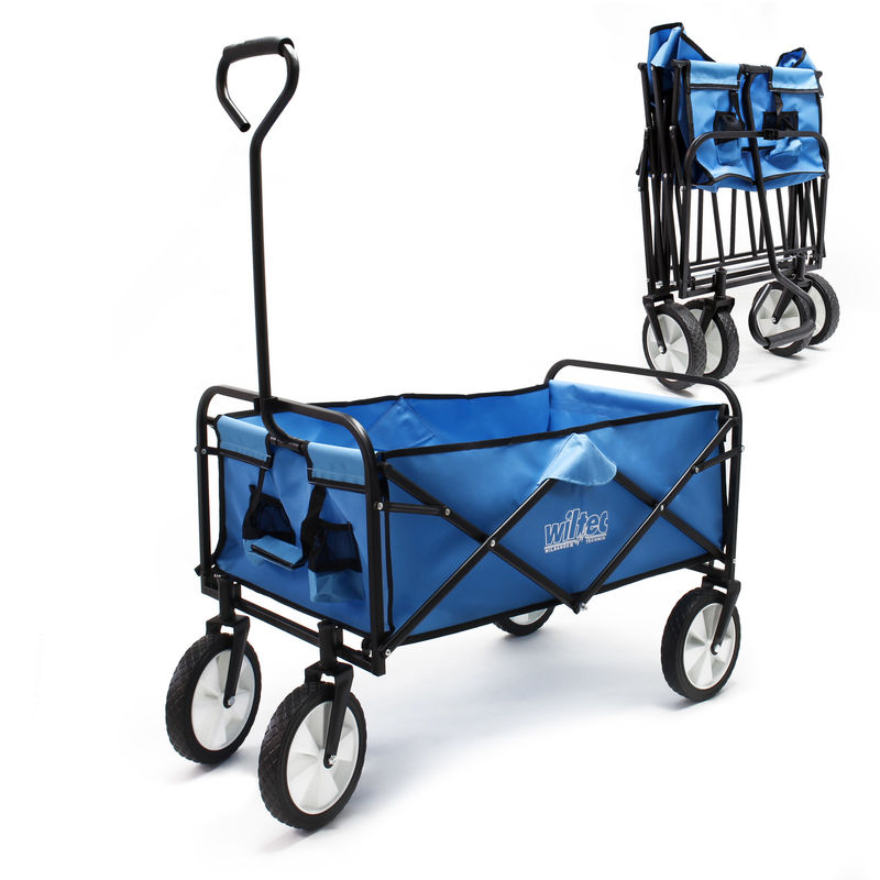 Carrello a 4 ruote manuale pieghevole blu 80x46cm Carretto da trasporto offroad