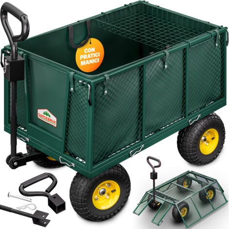 GARDEBRUK® Carrello rimorchio carretto da giardino con borsone in tela removiblie 550 kg