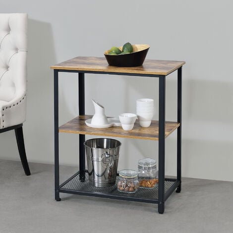 Carrello di Servizio con Vassoio Rimovibile e Ripiani in Color Legno Scuro Scaffale//Portavivande da Cucina//Mense con 4 Ruote Catering Ristorazione en.casa