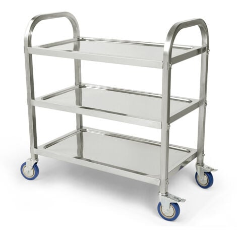 Carrello di Servizio in acciaio inox,3 ripiani,con ruote e freni,per cucina e soggiorno,95×50×95cm