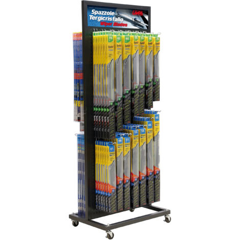 Carrello espositore con ruote spazzole tergicristallo
