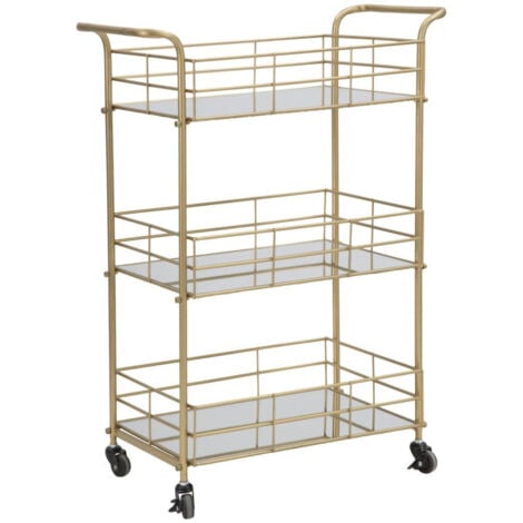 Carrello Glam Rettangolare 60x30,5x80 cm in Ferro e Vetro Oro