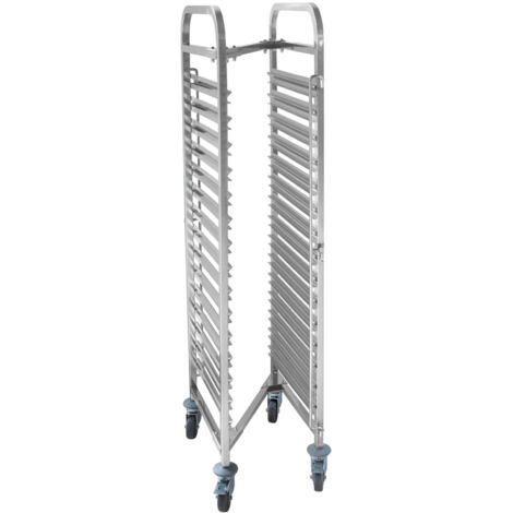 Carrello in acciaio per il trasporto di contenitori e vassoi GN 15 x GN1/1
