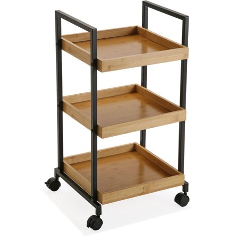 Carrello in legno bambu portatutto da cucina con ruote 3 ripiani