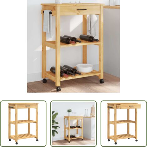 Carrello in legno -  Carrello da Cucina MONZA 60x40x88,5 cm in Legno Massello di Pino
