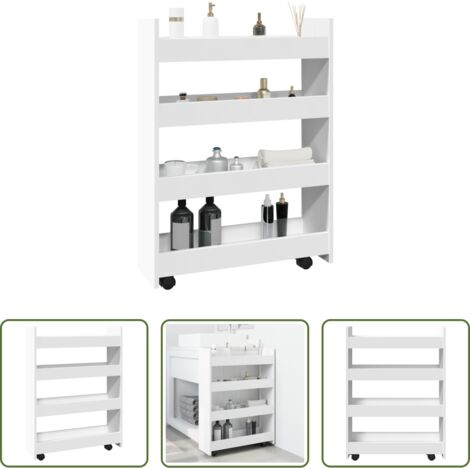 Carrello in legno -  Carrello portaoggetti stretto a 4 ripiani bianco in legno ingegnerizzato