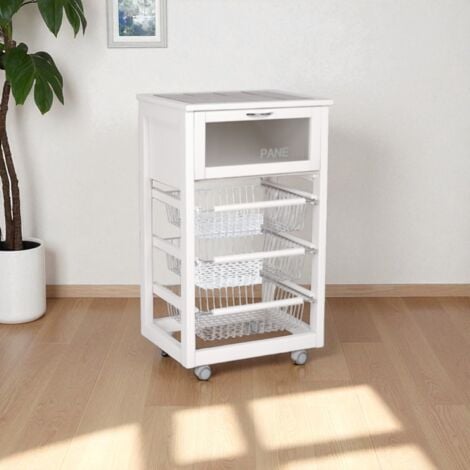 Carrello in legno portapane con cesti portafrutta LANDHELL Bianco