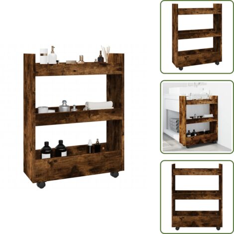 Carrello in truciolato - vidaXL Carrello Stretto a 3 Livelli Rovere Fumo in Truciolato - Carrello in legno
