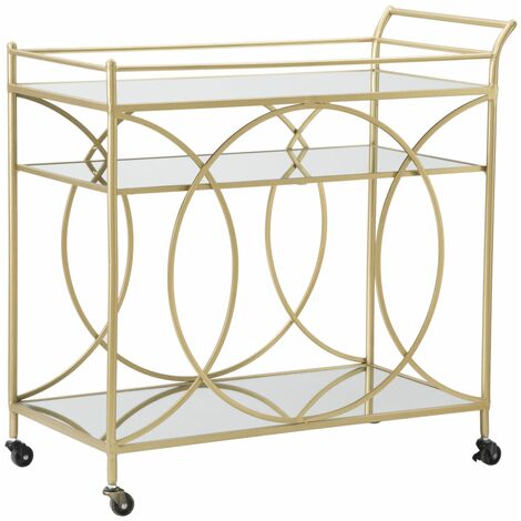 Carrello Infinity 80x40x80 cm in Ferro MDF e Specchio Oro