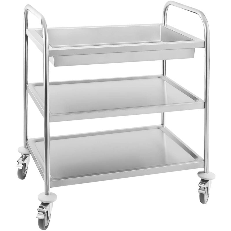 Royal Catering - Carrello Di Servizio In Acciaio Inossidabile 2 Ripiani + 1 Vasca Portata 3X75 Kg