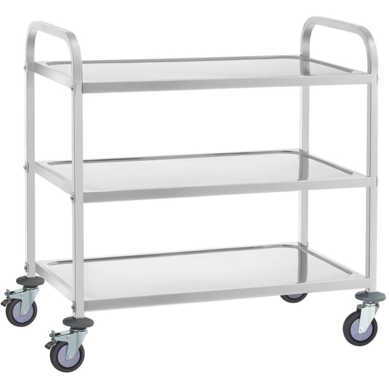 Royal Catering - Carrello Inox 3 Ripiani Fino a 150 Kg 2 Freni Carrello Di Servizio Acciaio Inox