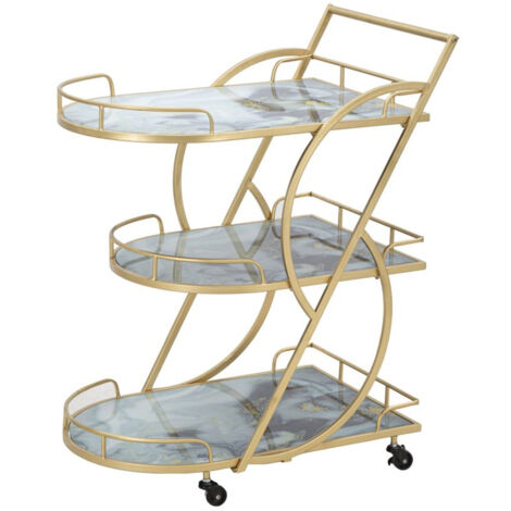 Carrello MF2, Metallo, MDF, Vetro, Oro, 71x45,5x84,5 cm